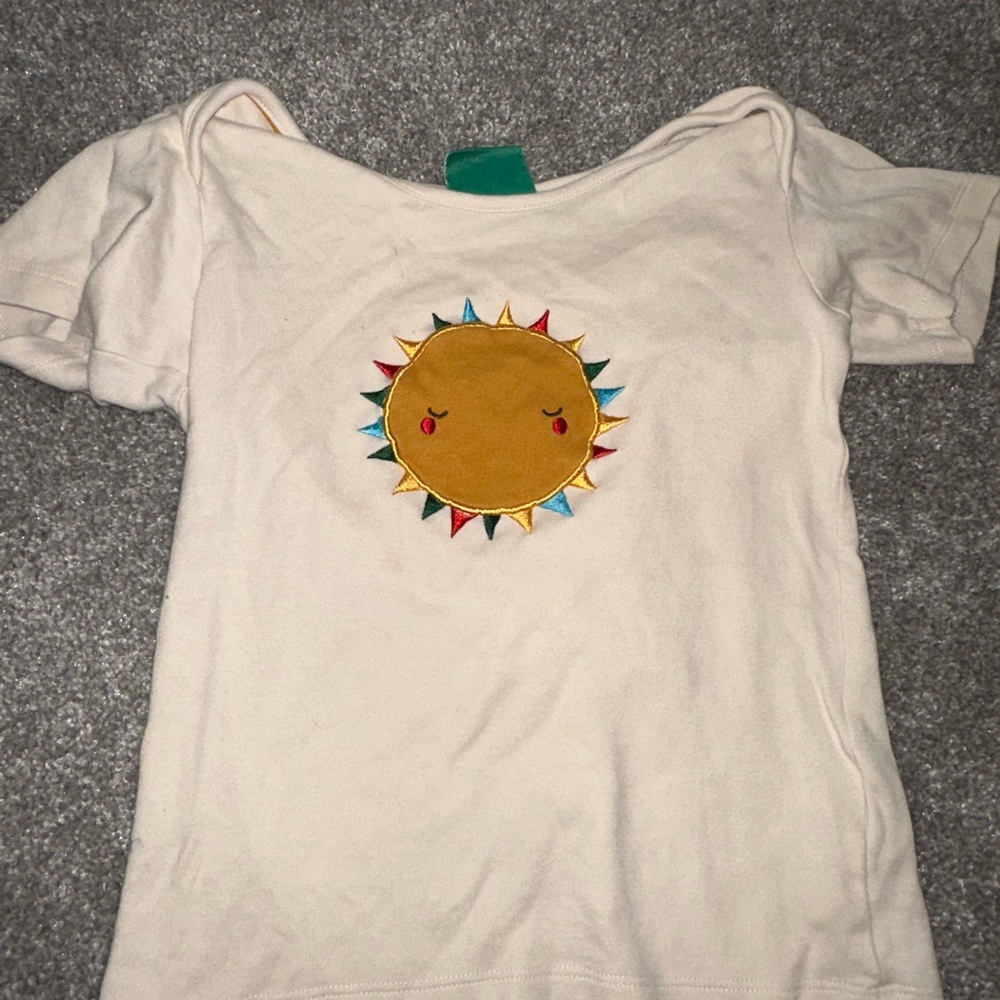 Little Green Radicals Cream and Yellow Short Sleeve Tee with embroidered sun